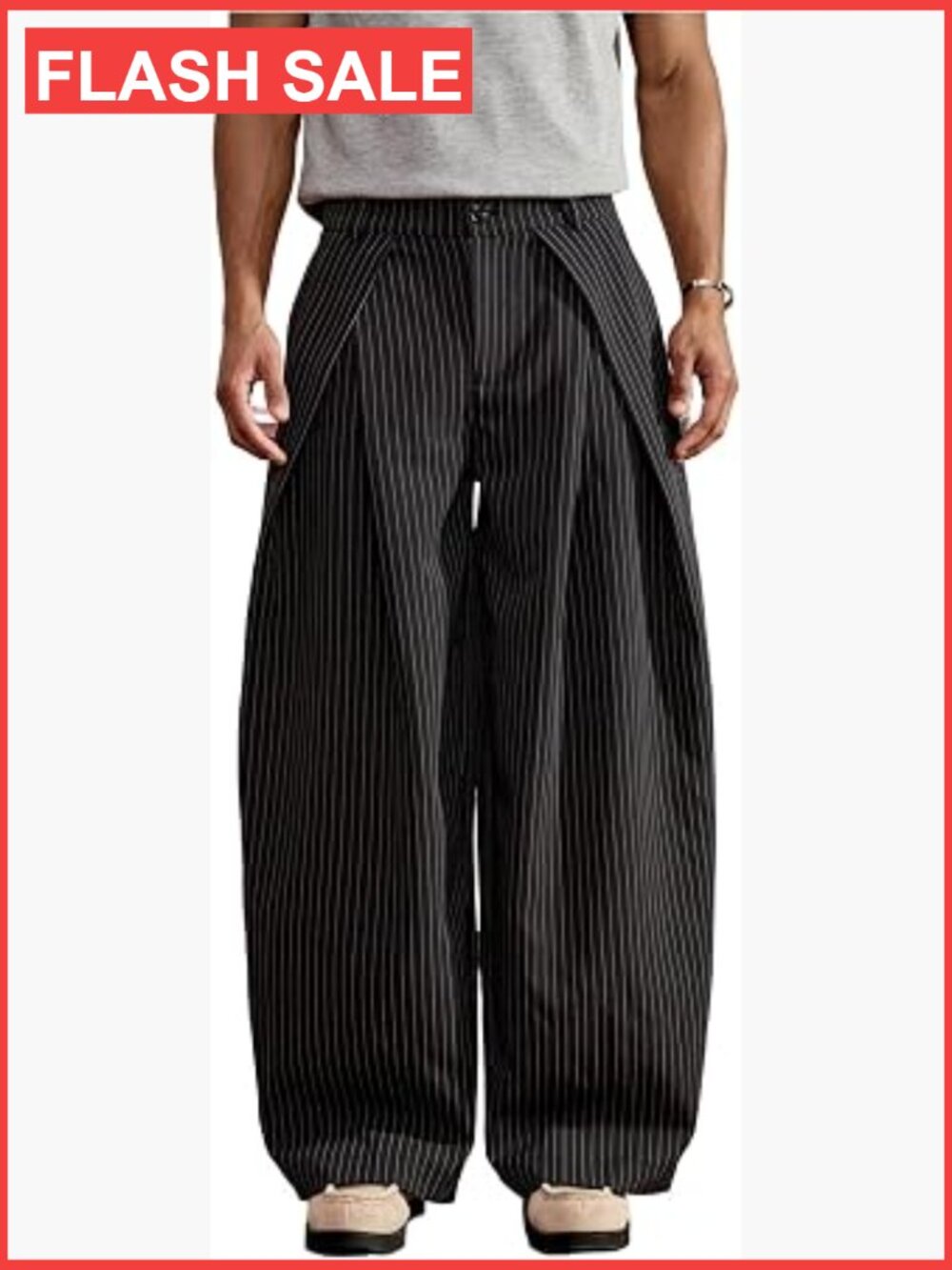 Men's Pleated Wide Leg Dress Pants High Rise Zipper Loose Fit Casual Trousers